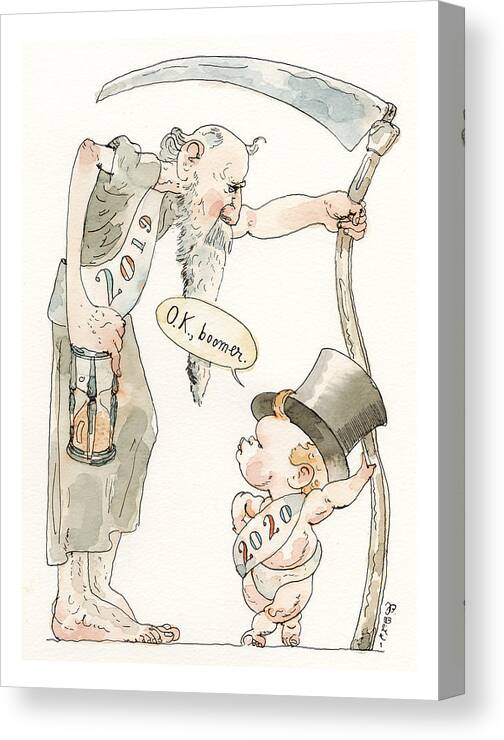 Captionless Canvas Print featuring the painting Out with the Auld by Barry Blitt