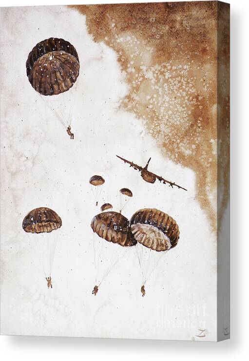 Airborne Canvas Print featuring the painting Paratroopers by Zaira Dzhaubaeva