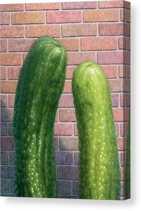 Pickles Canvas Print featuring the painting Pickle Talk by James W Johnson