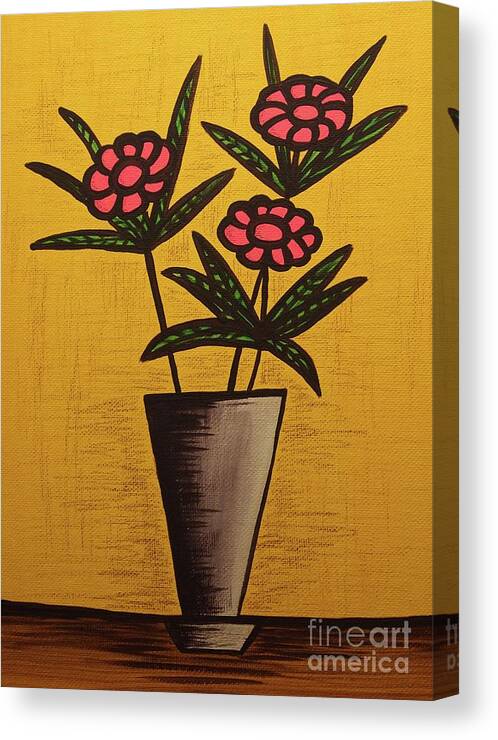 Mid Century Modern Canvas Print featuring the mixed media Pink Flower Still Life Painting by Donna Mibus