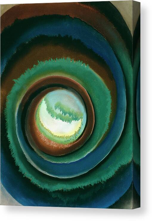 Georgia O'keeffe Canvas Print featuring the painting Pond in the woods - modernist abstract landscape aerial painting by Georgia O'Keeffe