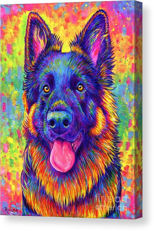 German Shepherd Canvas Print featuring the painting Psychedelic Rainbow German Shepherd Dog by Rebecca Wang