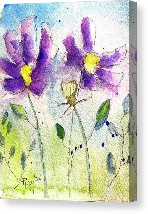 Cosmos Canvas Print featuring the painting Purple Cosmos by Roxy Rich