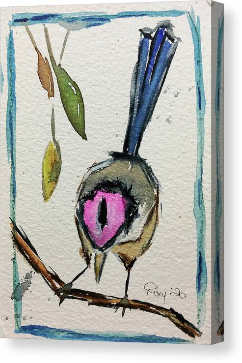 Grand Tit Canvas Print featuring the painting Purple Crowned Fairy Wren by Roxy Rich
