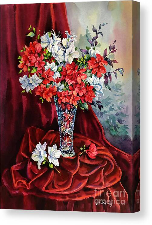 Still Life Canvas Print featuring the painting Red and White Azaleas by Maria Rabinky