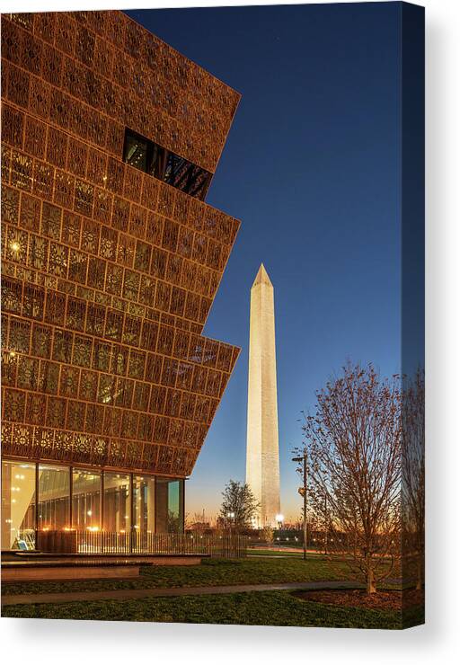 African American Museum Canvas Print featuring the photograph Reflection of Washington Monument by Steven Heap