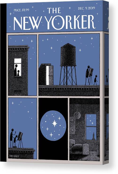 Rooftop Astronomy Canvas Print featuring the drawing Rooftop Astronomy by Tom Gauld