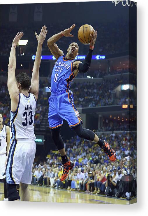 Playoffs Canvas Print featuring the photograph Russell Westbrook by Andy Lyons