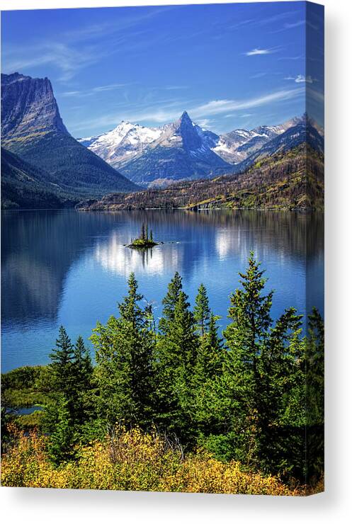 Saint Mary Lake And Wild Goose Island Canvas Print featuring the photograph Saint Mary Lake and Wild Goose Island by Carolyn Derstine
