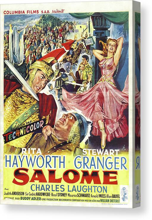 Rita Hayworth Canvas Print featuring the mixed media ''Salome'' with Rita Hayworth, 1953 by Movie World Posters