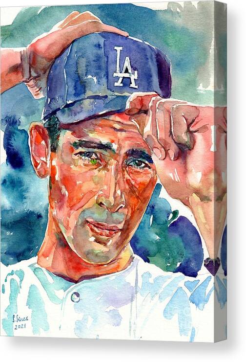 Sandy Canvas Print featuring the painting Sandy Koufax Portrait by Suzann Sines