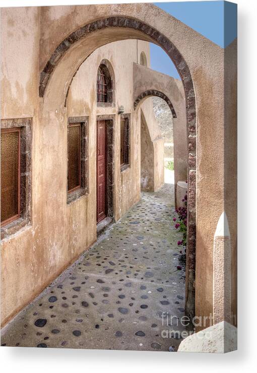 Architecture Canvas Print featuring the photograph Santorini Courtyard by Sandra Bronstein