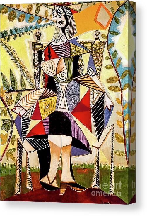 Seated Canvas Print featuring the painting Seated Woman in Garden by Pablo Picasso 1938 by Pablo Picasso