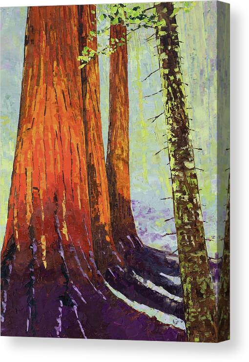 Landscape Canvas Print featuring the painting Sequoia Trio by Mark Ross