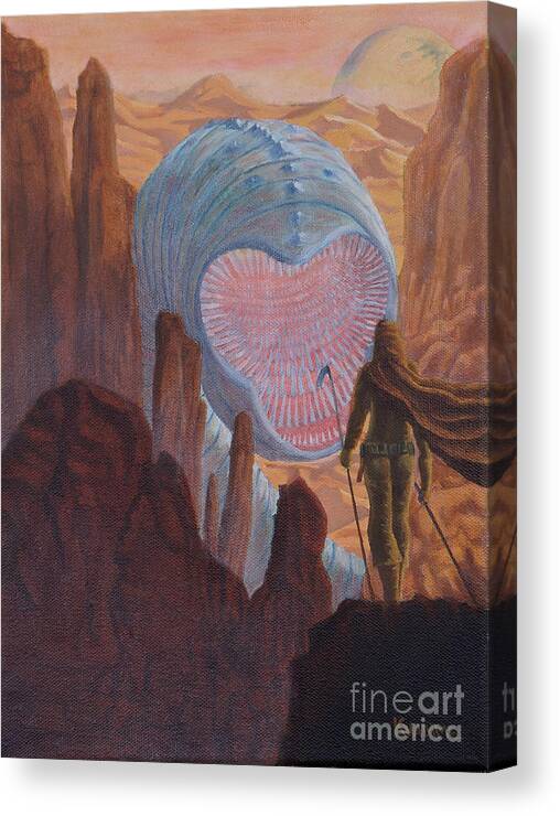 Dune Canvas Print featuring the painting Shai-hulud, Great Sandworm of Dune by Ken Kvamme