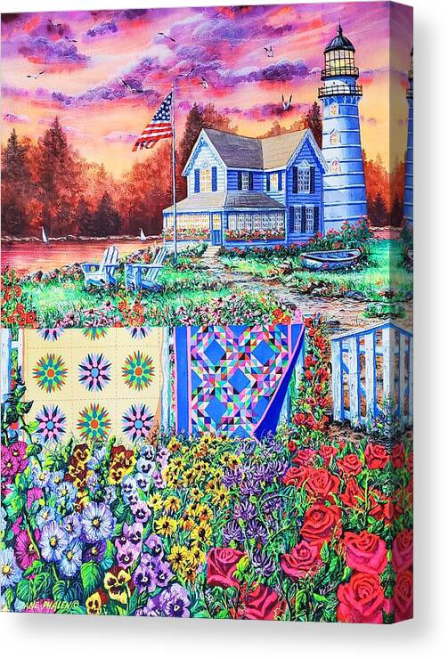 Lighthouse Canvas Print featuring the painting Shoreline Treasures by Diane Phalen