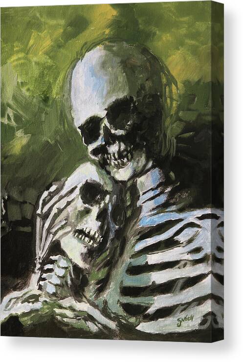 Skeleton Canvas Print featuring the painting Skeleton love by Sv Bell