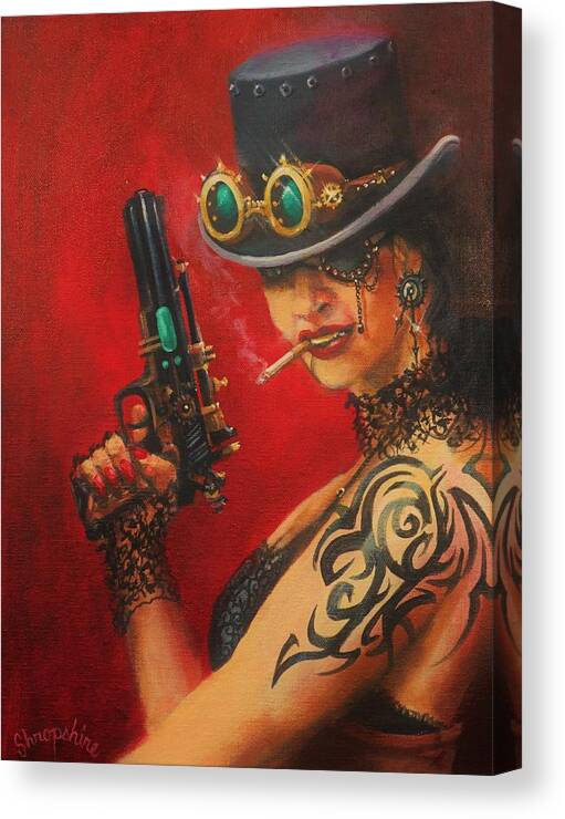 Art Noir Canvas Print featuring the painting Smokin' Hot by Tom Shropshire