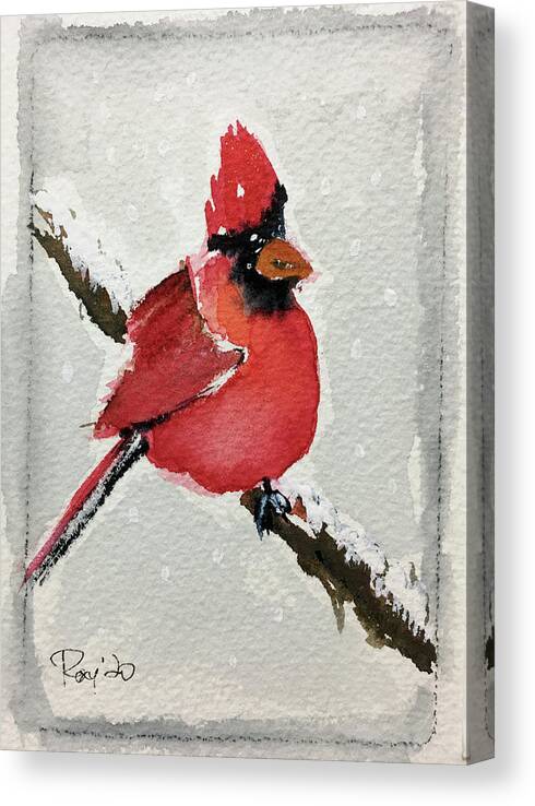 Grand Tit Canvas Print featuring the painting Snowy Cardinal by Roxy Rich