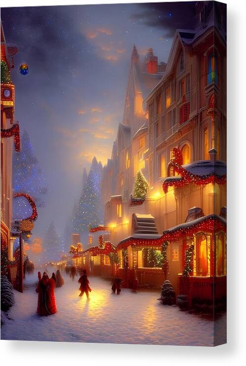 Digital Christmas Snow Shopping Canvas Print featuring the digital art Snowy Christmas Shopping by Beverly Read