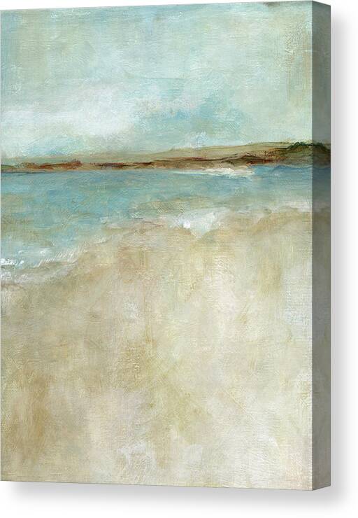 Seascape Beach Scene Teal Tan Contemporary Minimalist Water Acrylic Oil Canvas Print featuring the painting Solitary Beach by Carol Robinson