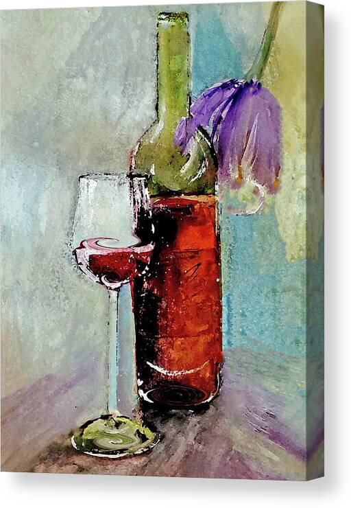 Splattered Canvas Print featuring the painting Splattered Wine With A Flower by Lisa Kaiser