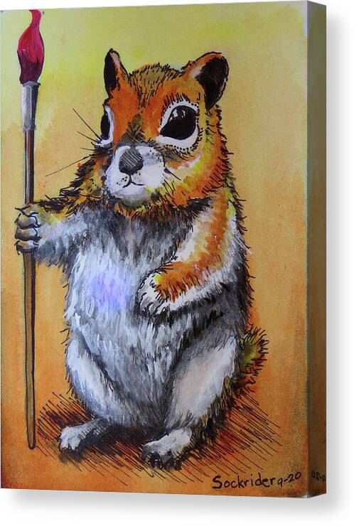 Squirrel Canvas Print featuring the painting Squirrel Artist by David Sockrider