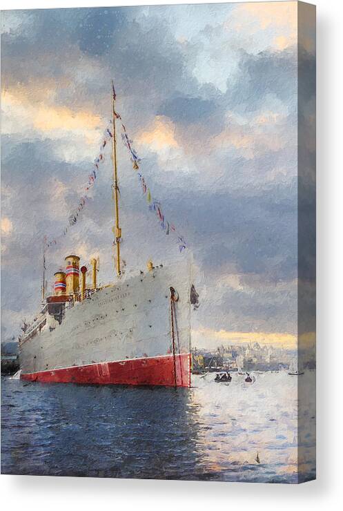 Steamer Canvas Print featuring the digital art S.S. Kristianiafjord 1913 by Geir Rosset