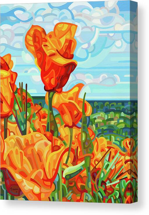 Red Orange Poppies Canvas Print featuring the painting Standing Tall by Mandy Budan
