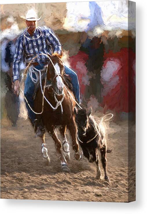 2010 Canvas Print featuring the digital art Steer Roping - 1 by Bruce Bonnett