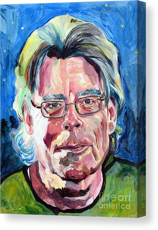 Stephen King Canvas Print featuring the painting Stephen King And Night Sky by Suzann Sines