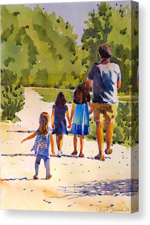 Summer Canvas Print featuring the painting Strolling with Dad at Lemoine Point by David Gilmore