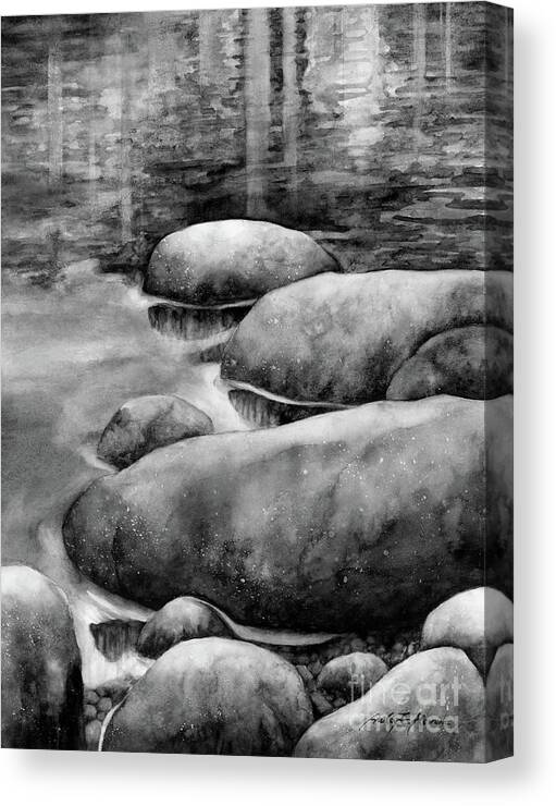 Rocks Canvas Print featuring the painting Summer Tranquility in black and white by Hailey E Herrera