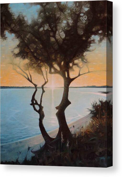 Oil Painting Sunset Ocean Sea Sea Cost Coastal Pensacola Florida Seaside Realism Contemporary Canvas Print featuring the painting Sunset At Navy Point by T S Carson