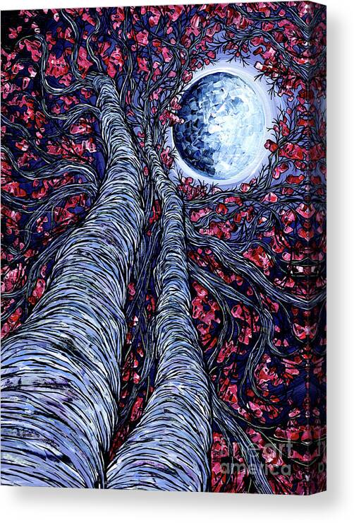 Moon Canvas Print featuring the painting Supermoon Cherry Blossoms by Tracy Levesque