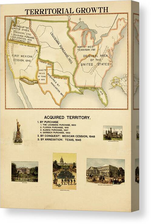 Usa Canvas Print featuring the drawing Territorial Growth of the United States by Vintage Maps