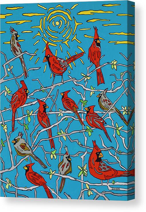 Cardinals Canvas Print featuring the painting The Cardinal Lounge by Mike Stanko