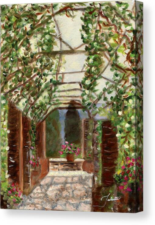 Italy Canvas Print featuring the painting The Count's Courtyard by Juliette Becker