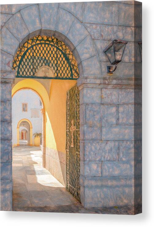 Greece Canvas Print featuring the photograph The Courtyard by Marcy Wielfaert