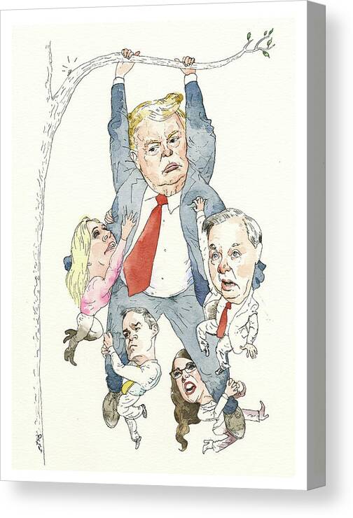 The Former Guy Is Hanging In There Canvas Print featuring the painting The Former Guy is Hanging in There by Barry Blitt