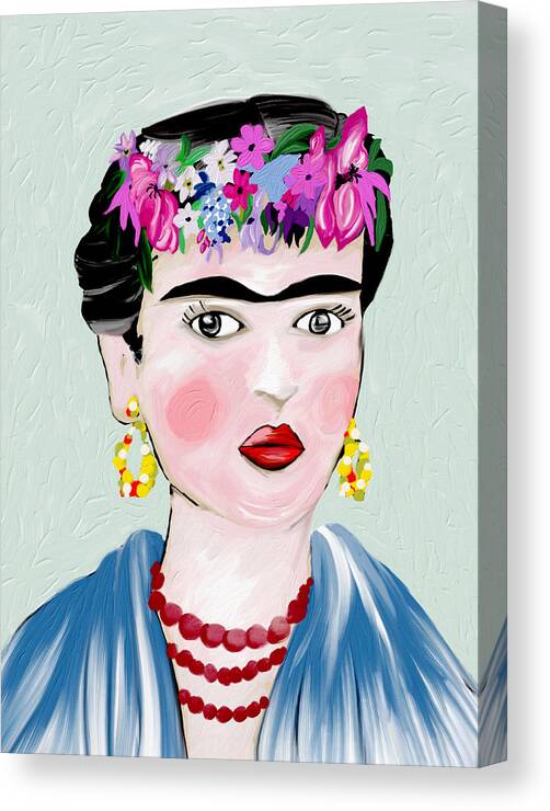 Frida Khalo Canvas Print featuring the mixed media The Inspirational Frida Khalo by Ann Leech