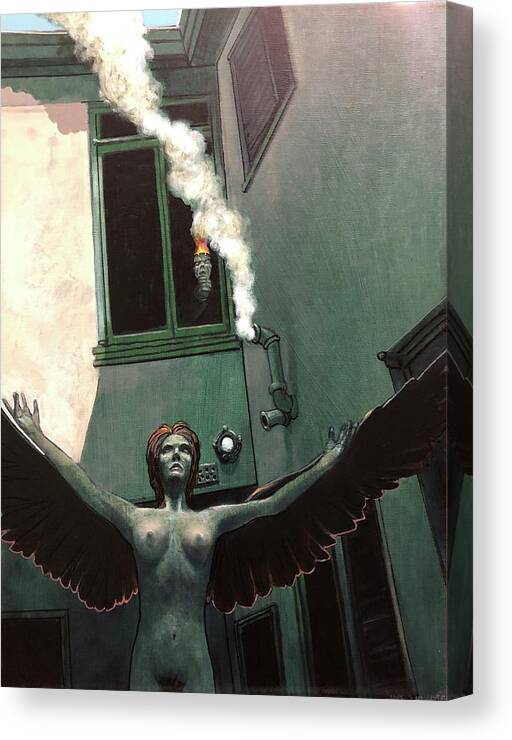 Winged Figure Canvas Print featuring the painting The Invention of Smoke by William Stoneham
