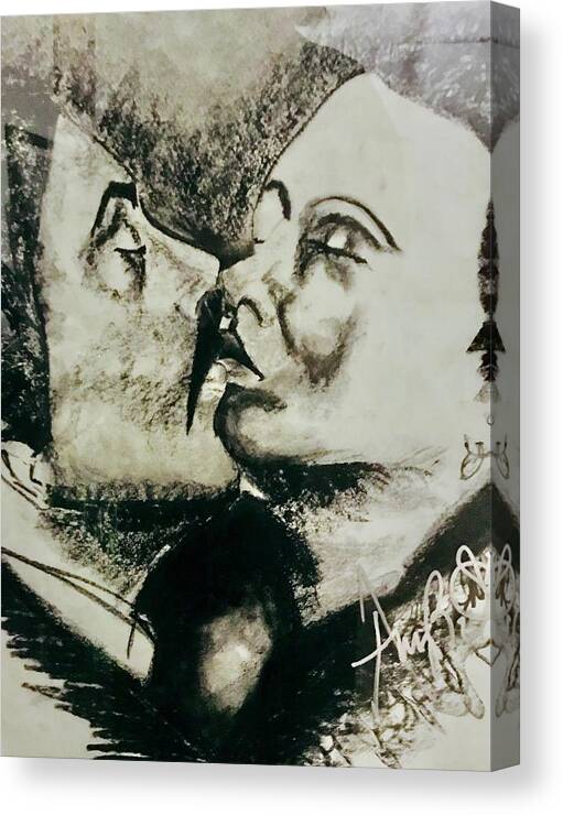  Canvas Print featuring the drawing The Kiss by Angie ONeal