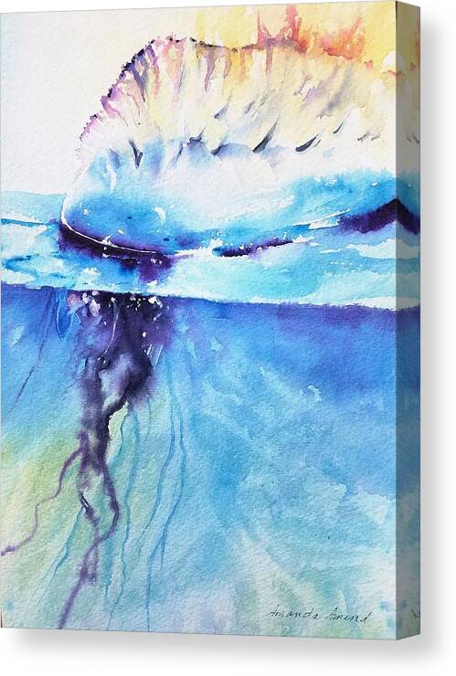 Portuguese Man Of War; Marine Life; Water; Ocean; Sea; Sea Creatures; Jellyfish Canvas Print featuring the painting The Many Threads of Being by Amanda Amend