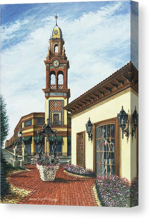 Architectural Cityscape Canvas Print featuring the painting The Plaza Times Building by George Lightfoot