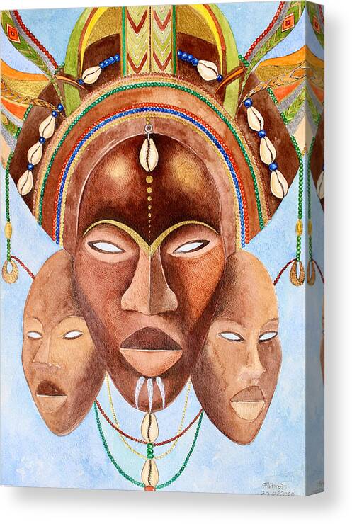 Africa Canvas Print featuring the painting Three Masks by Mahlet