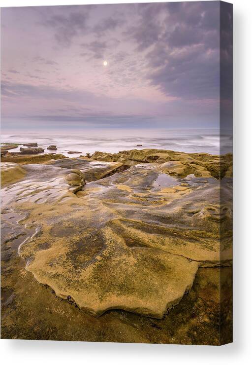 La Jolla Canvas Print featuring the photograph Tide Pools and Mid-Autumn Moon, La Jolla by Alexander Kunz