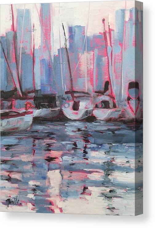 Toronto Harbour Canvas Print featuring the painting Toronto Harbour by Sheila Romard