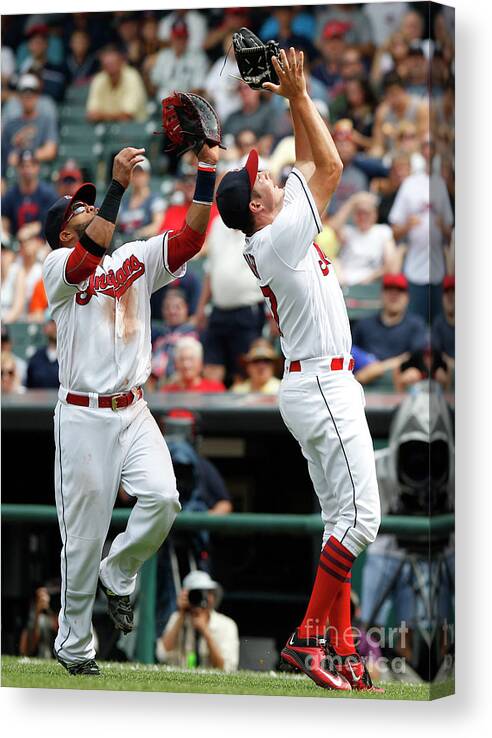 People Canvas Print featuring the photograph Trevor Bauer and Carlos Santana by David Maxwell