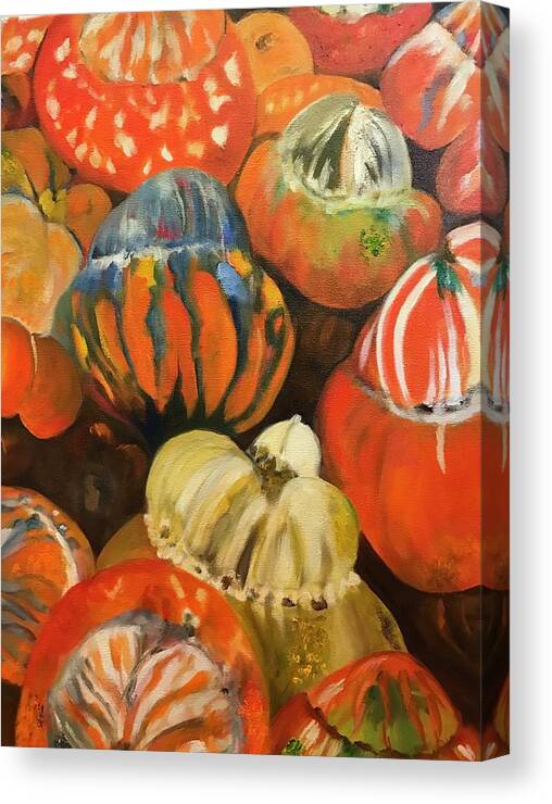 Turban Squash Canvas Print featuring the painting Turbans From My Fall Garden by Juliette Becker